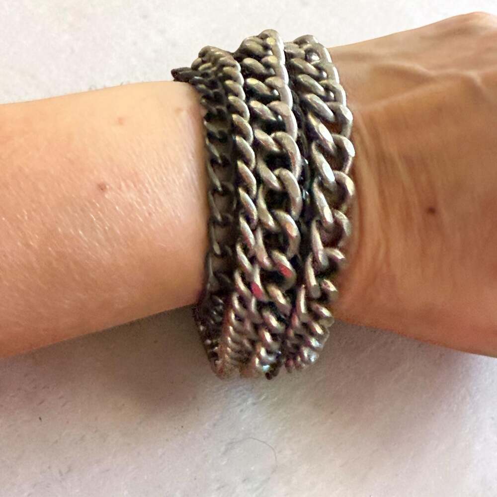 Statement Silver and Gunmetal Tone 7 Multi-Strand Chain Link Bracelet